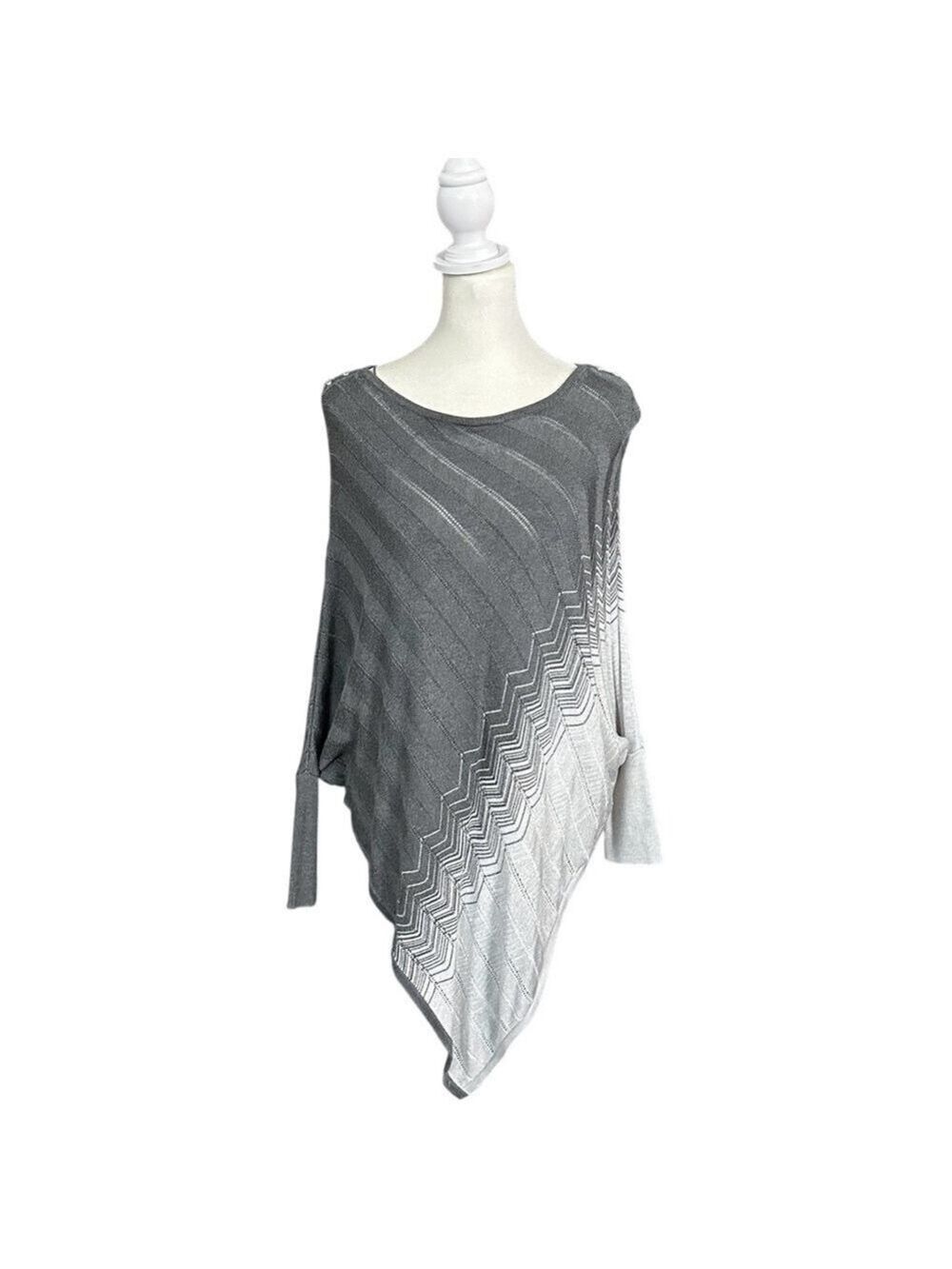 White House Black Market Ombre Metallic Batwing Sleeve Knit Poncho Medium Petite